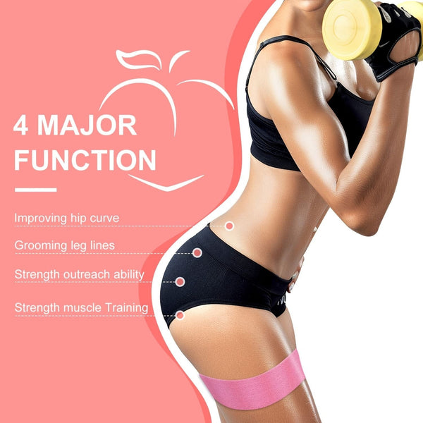 Set of three Berry Charmz resistance bands for legs and butt, used for home yoga, exercise, and fitness workouts.