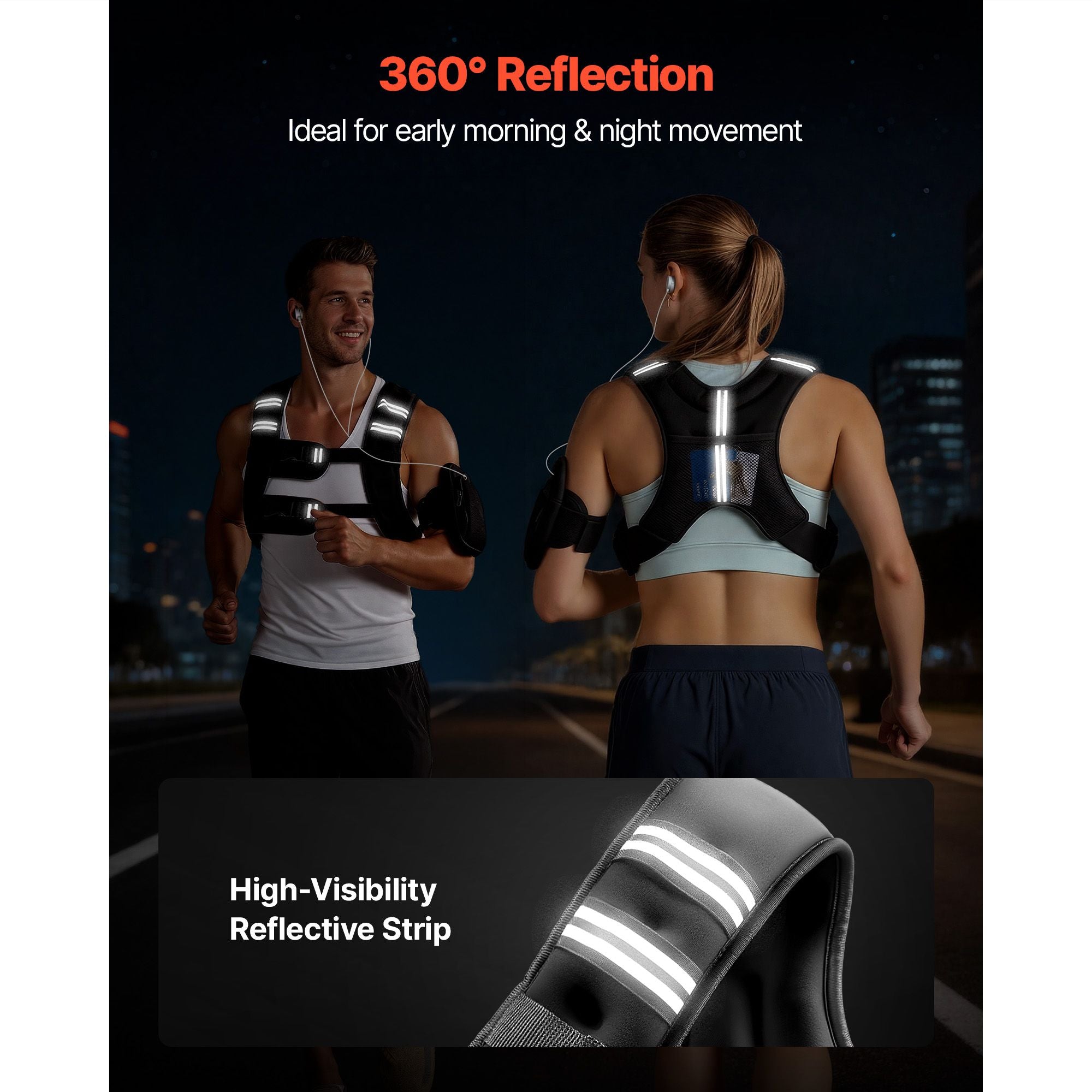 Weighted vest for men and women with reflective stripe, adjustable buckle, suitable for strength training, running, and fitness.