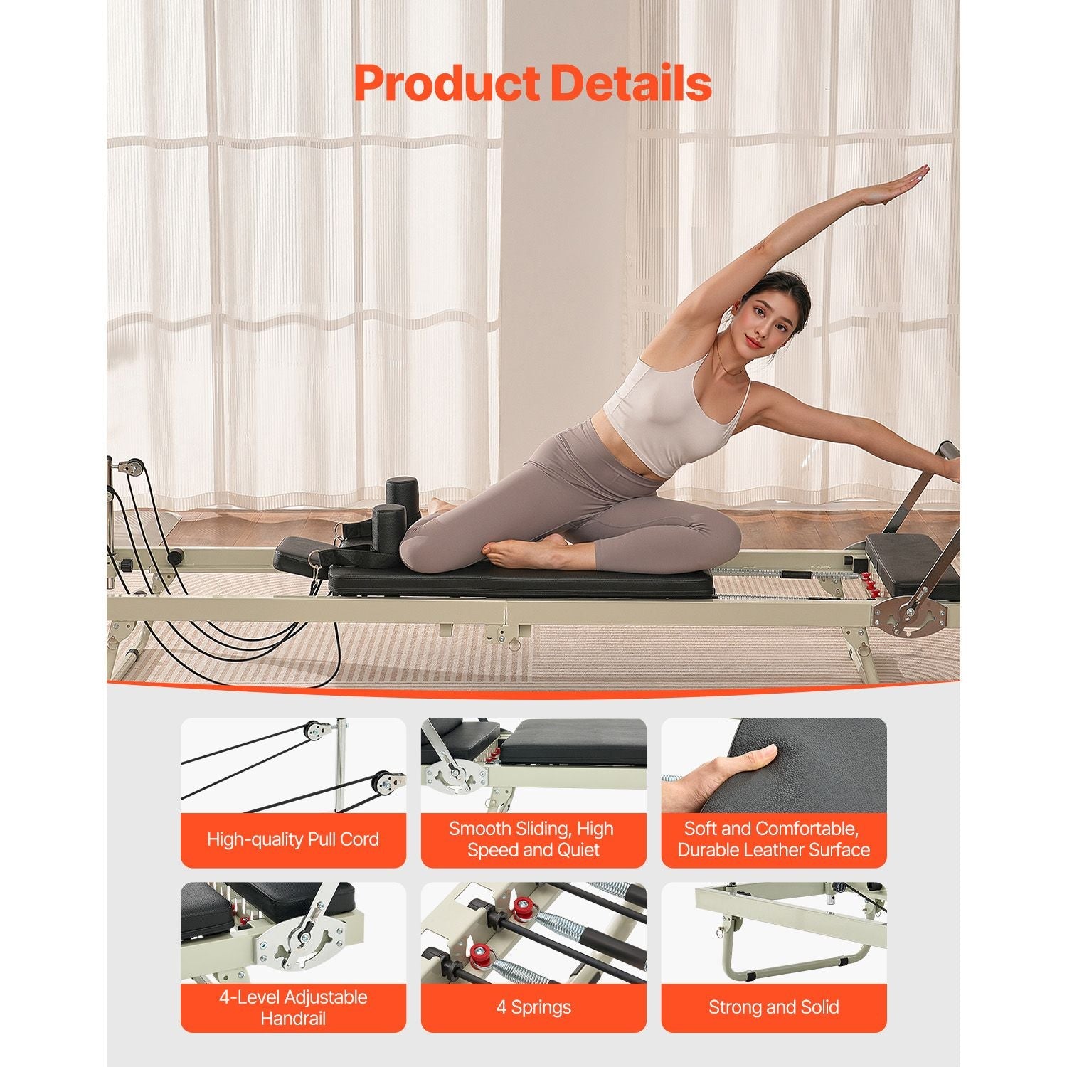 Foldable Berry Charmz Pilates Reformer with dual resistance springs and cords, suitable for home gym and studio use.
