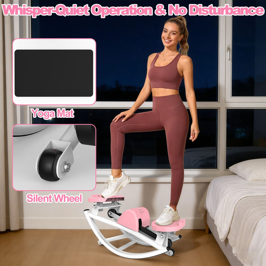 Berry Charmz lateral stepper machine with resistance bands, anti-slip mat, and LCD monitor for home workout exercise.