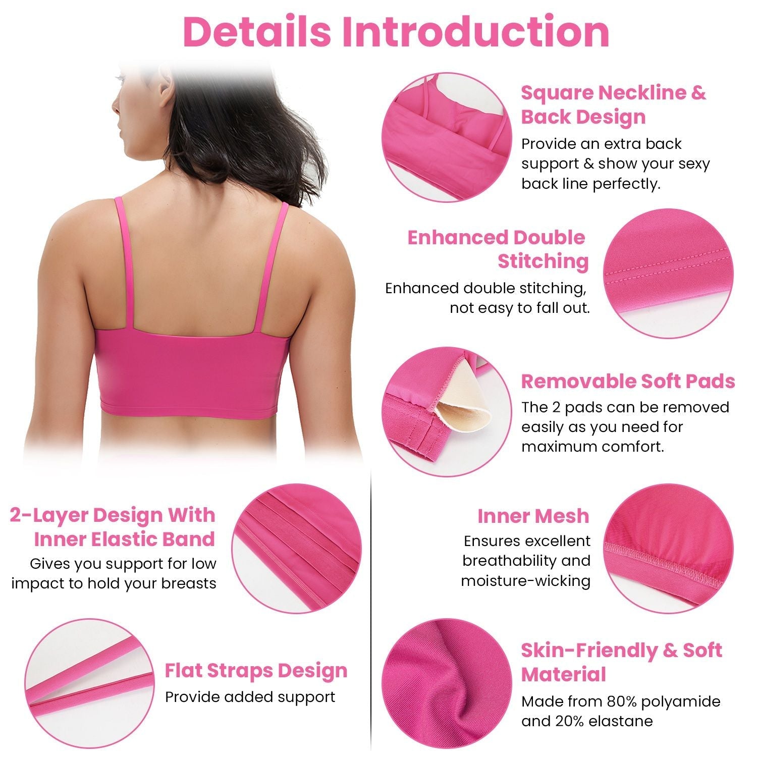 Berry Charmz women's strap sport bras with padded, strappy design, square neck, and low-impact fit for active fitness and casual wear