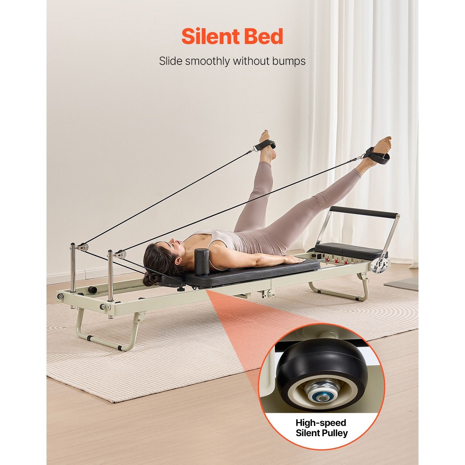 Foldable Pilates Reformer by Berry Charmz with dual resistance springs and cords, suitable for home gym use and various fitness levels.