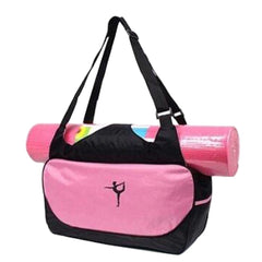 Pink Berry Charmz multifunction yoga mat tote bag showing lightweight, durable, breathable fabric with handles and spacious design.