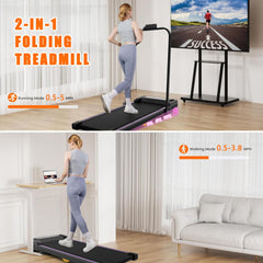 Black Berry Charmz under desk treadmill with handle, remote, LED display, designed for home and office walking and jogging.
