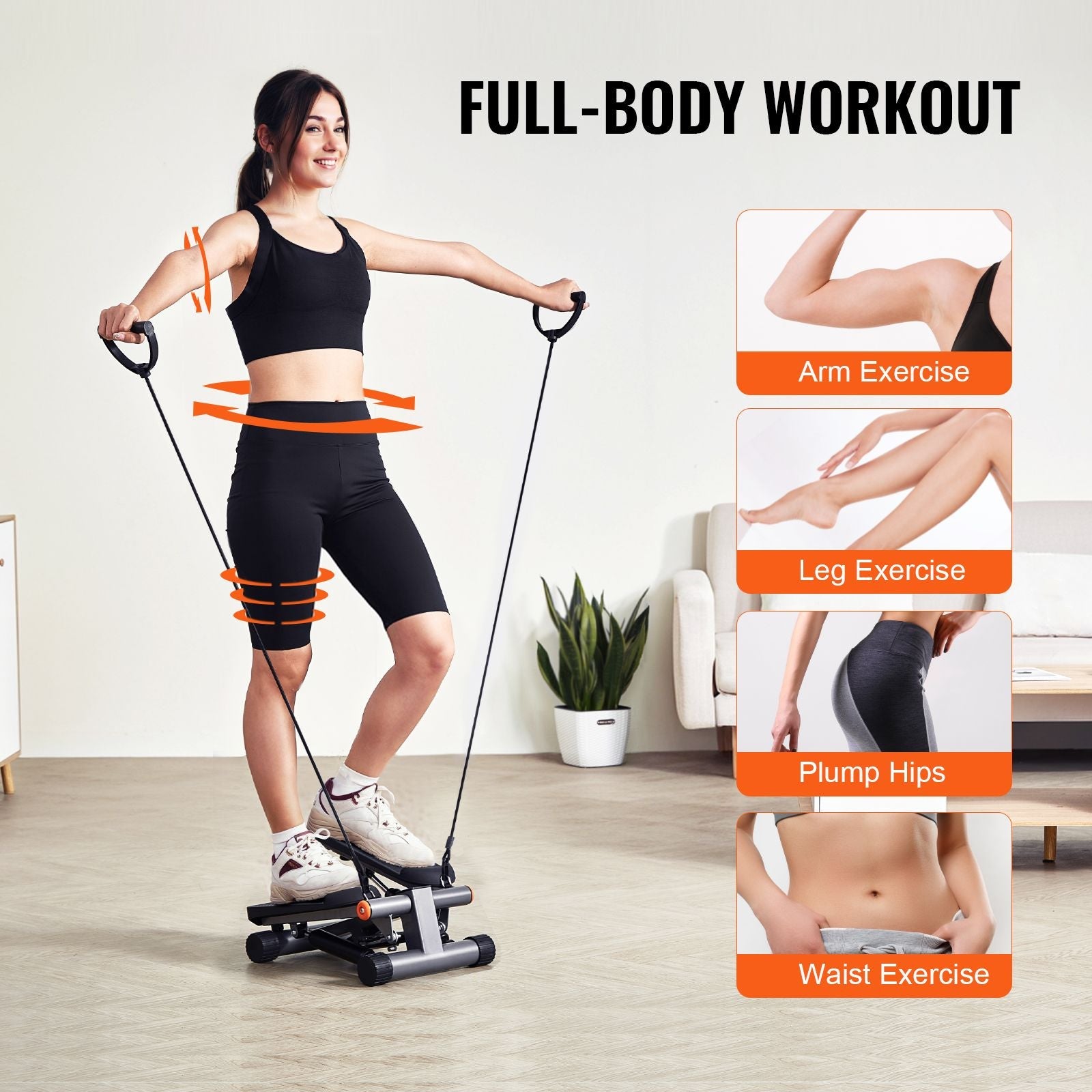 Berry Charmz mini stair stepper with resistance bands, LCD monitor, hydraulic design, full-body cardio workout equipment.