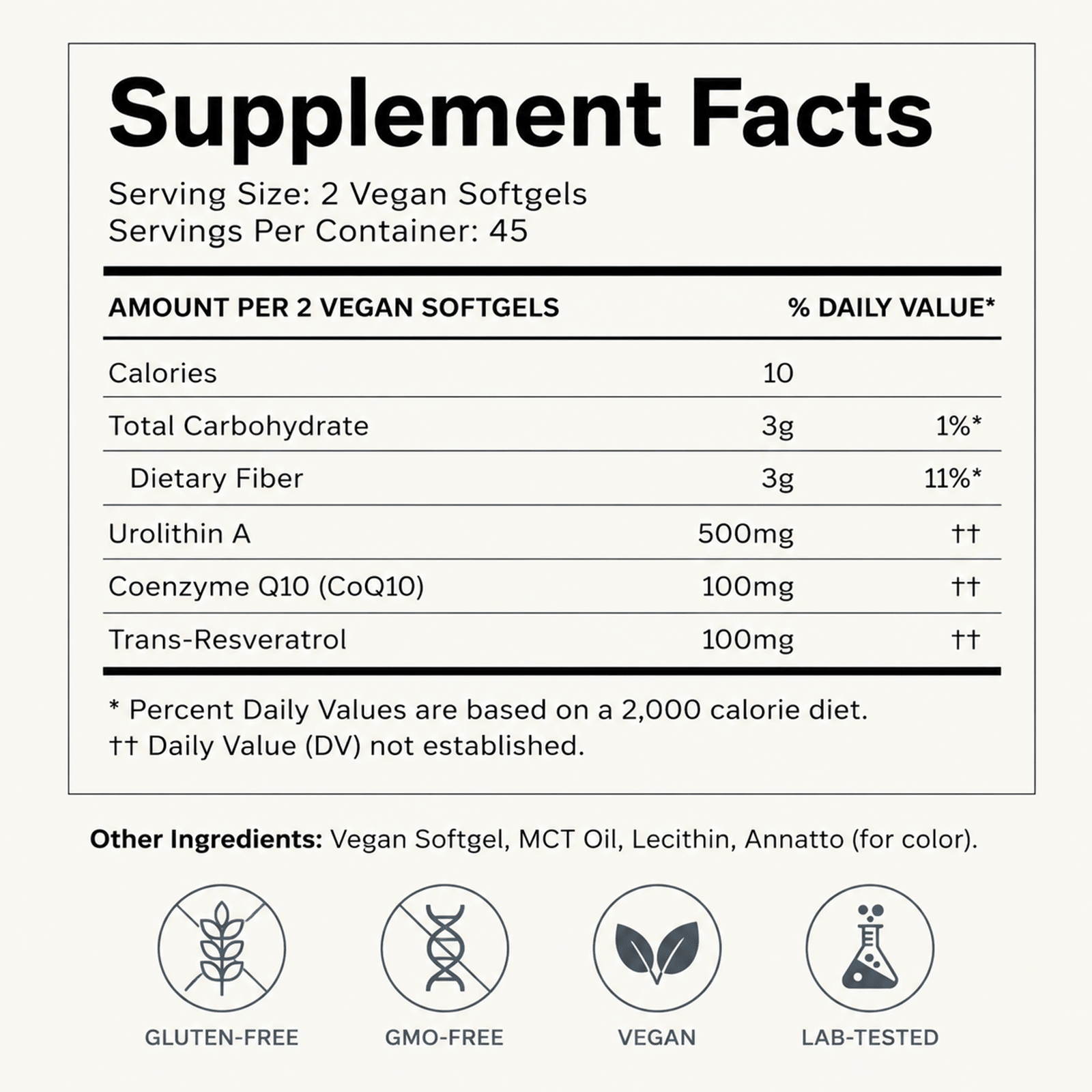Berry Charmz Urolithin A supplement softgels, 500mg, designed for cellular renewal and healthy aging, shown in a close-up image.