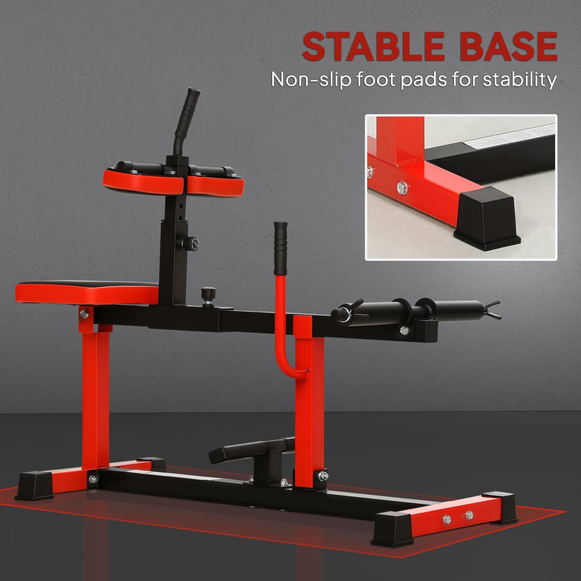 Red adjustable steel seated calf raise machine by Berry Charmz for strength training and gym exercise routines.