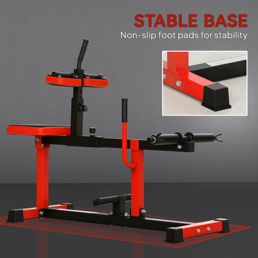Red adjustable steel seated calf raise machine by Berry Charmz for strength training and gym exercise routines.