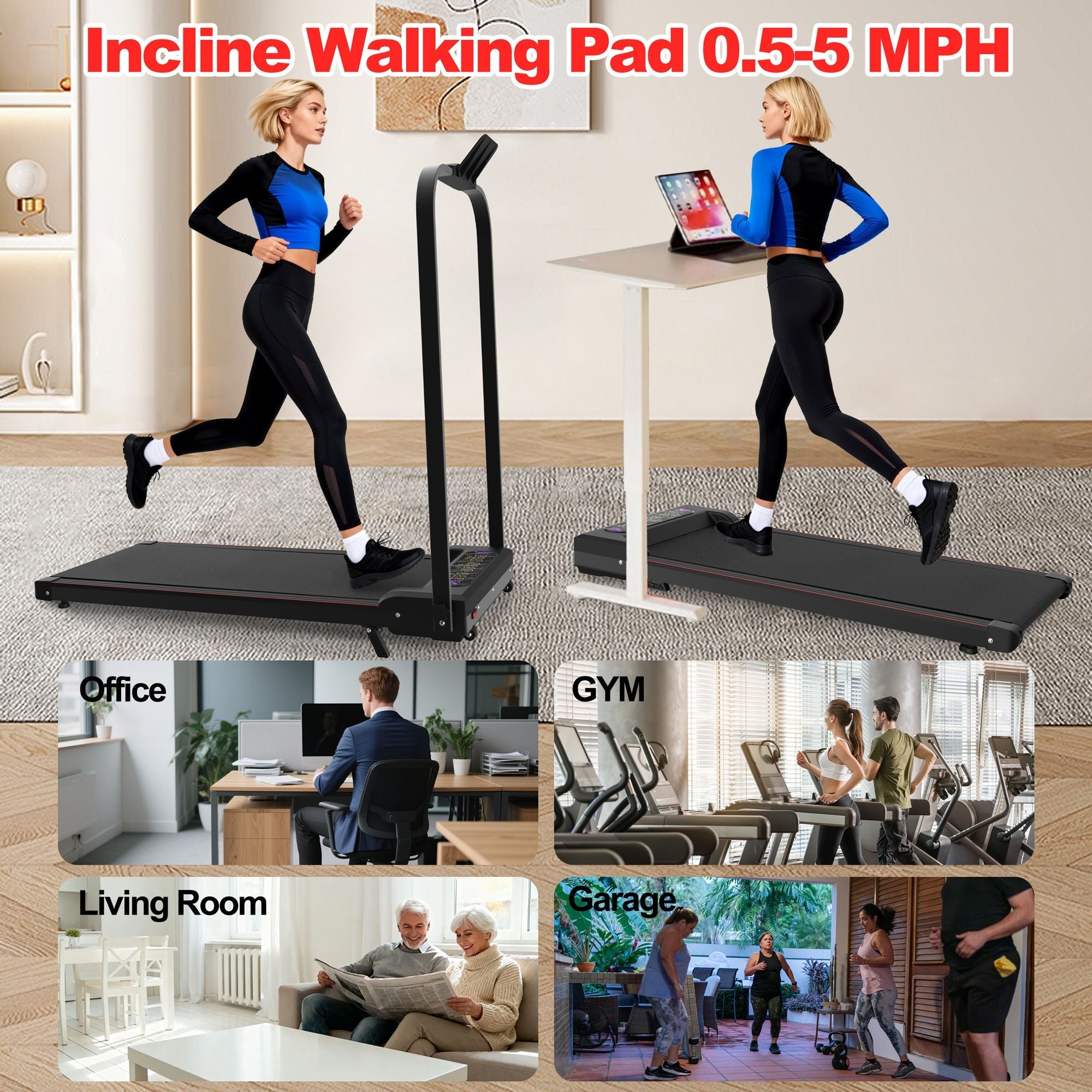 Foldable Berry Charmz treadmill with handlebar, incline, remote control, and compact design for home or office use.