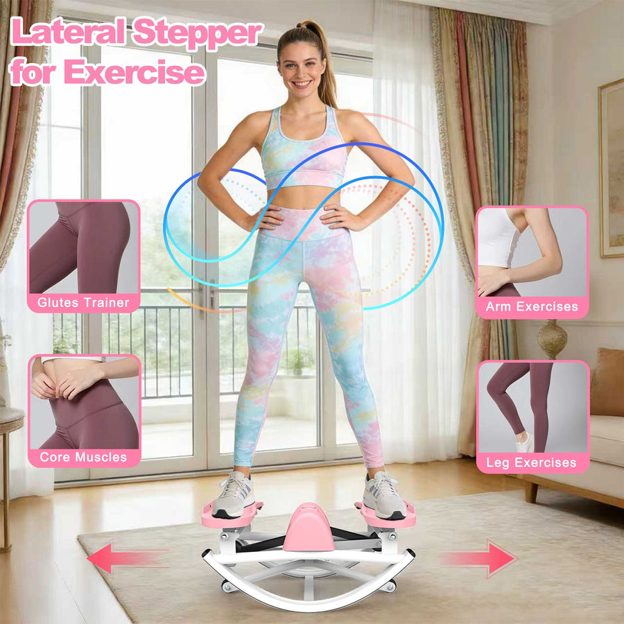 Berry Charmz lateral stepper machine with resistance bands, anti-slip mat, and LCD monitor for home workout fitness training.