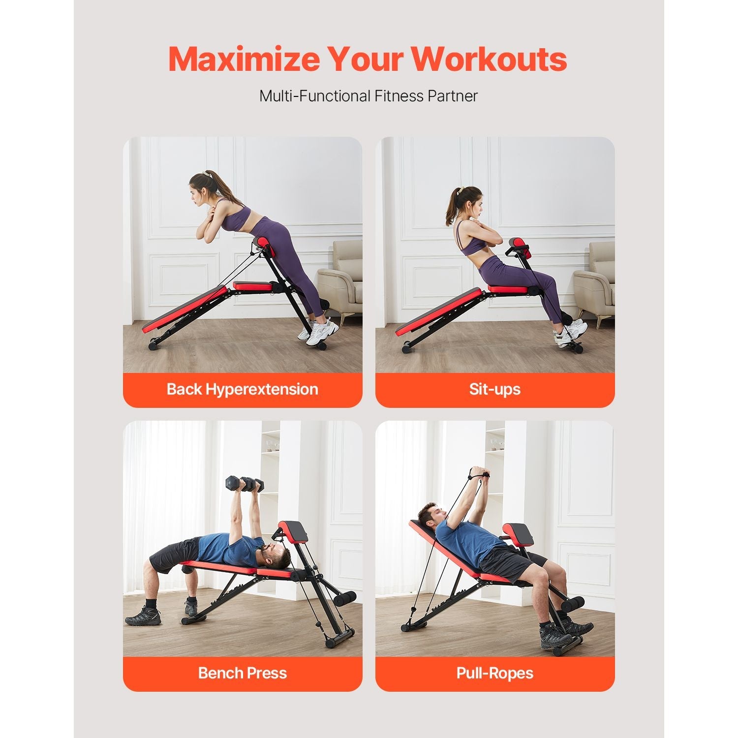 Berry Charmz multi-functional weight bench with adjustable backrest and foldable design for full body workouts and hyperextensions.