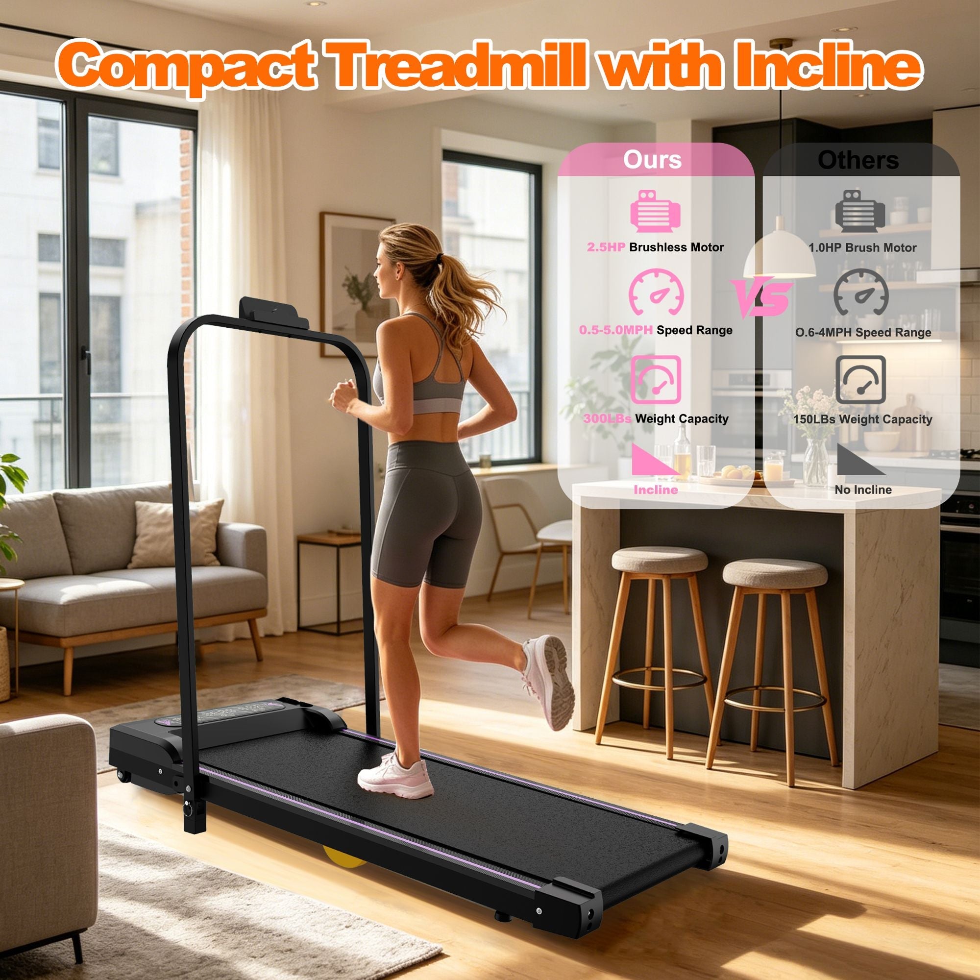 Black Berry Charmz under desk treadmill with LED display, handle, remote control, and portable design for home or office use.