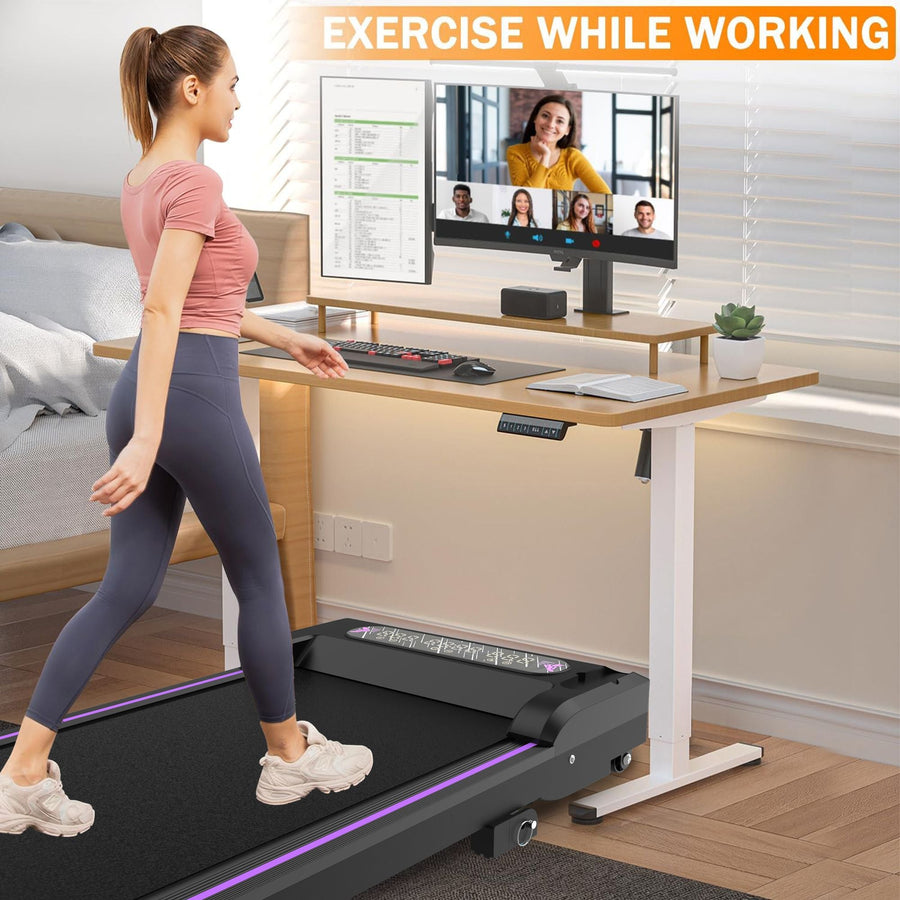 Black Berry Charmz under desk treadmill with LED display, handle, and remote control for walking and jogging at home or office