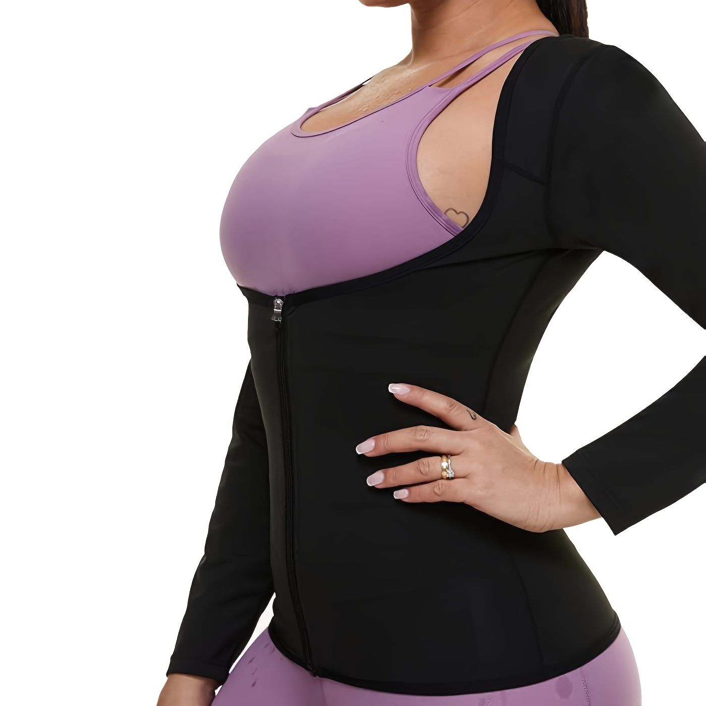Berry Charmz women's sauna suit with long sleeves, zipper front, sweat body shaper, and waist trainer for enhanced fitness.