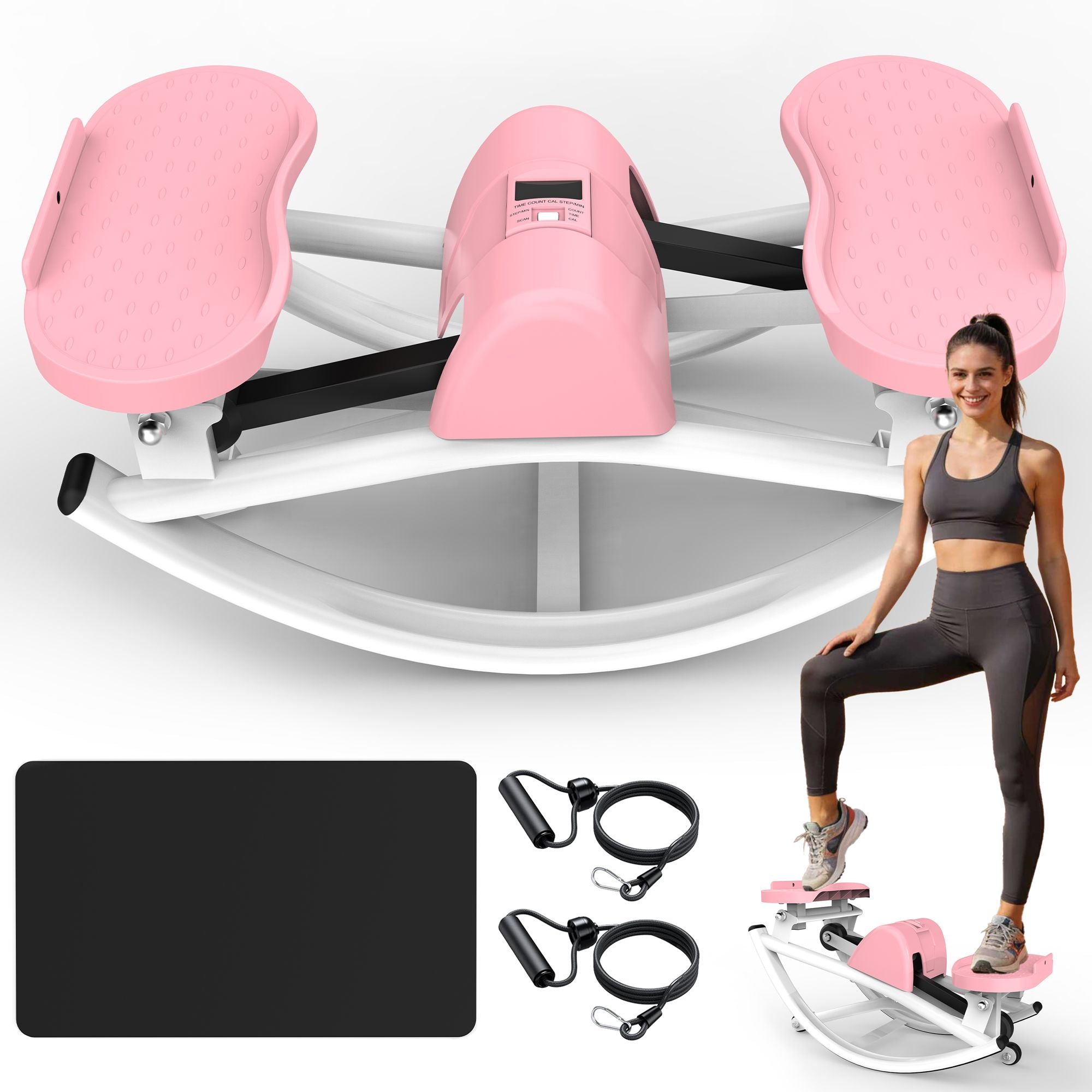 Berry Charmz lateral stepper machine with resistance bands, anti-slip mat, LCD monitor, for home workout and cardio exercises.