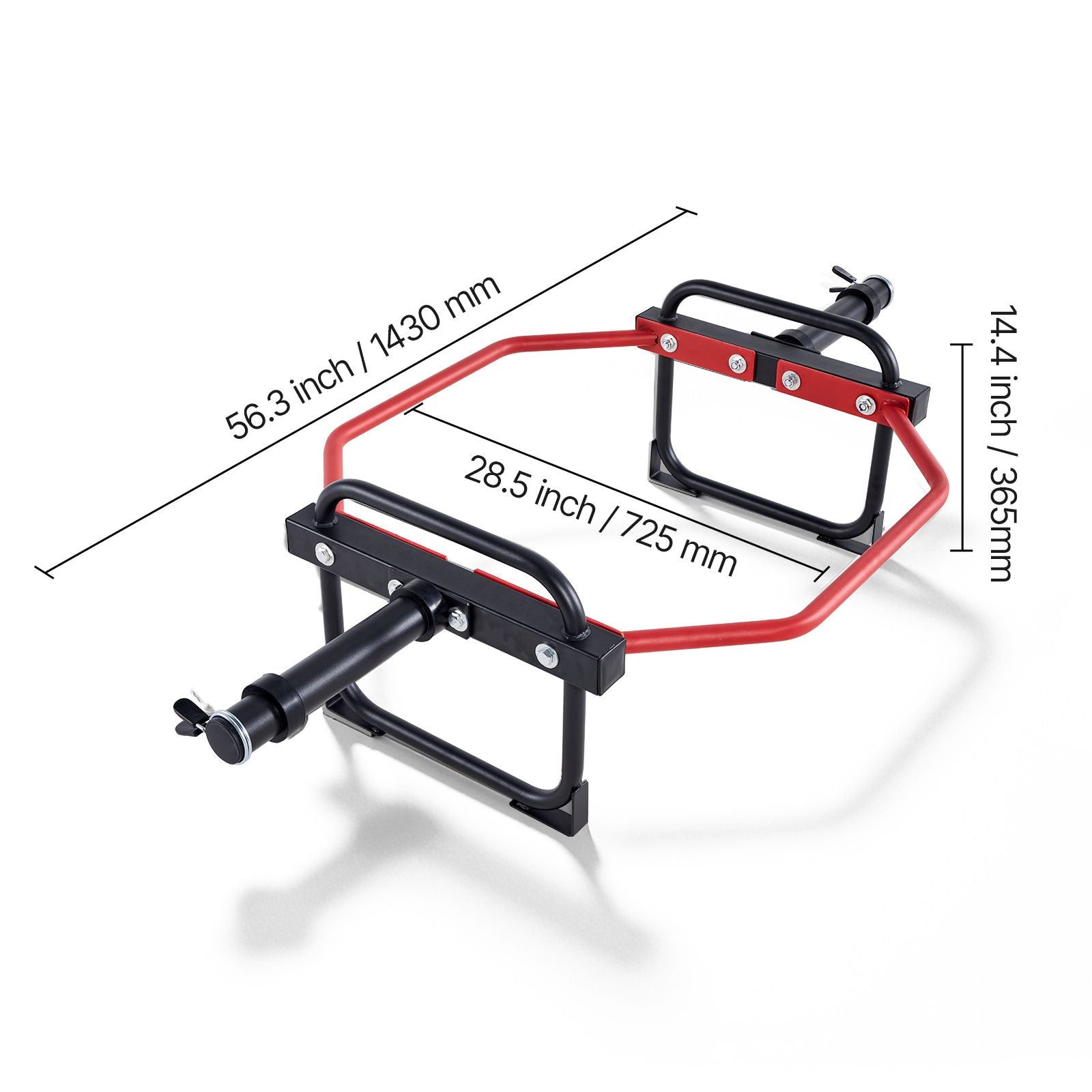 Red Berry Charmz 2-inch hex barbell with 500 lbs capacity, used for shrugs, deadlifts, squats, and shoulder presses in strength training.