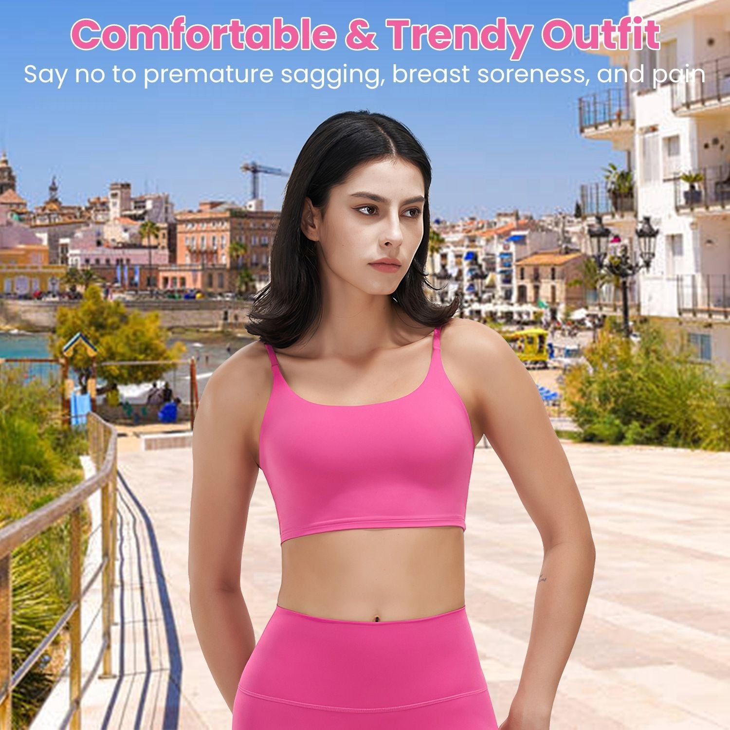 Berry Charmz women strap sport bras with padded, strappy design, square neck, and low-impact fit, shown as a set of 1 or 3 in the image.
