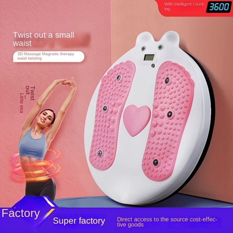 Unisex waist twist board with LCD counter by Berry Charmz, showing a person using the fitness equipment for core exercise.