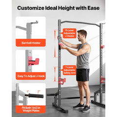 Berry Charmz Power Cage Squat Rack with J-Hooks, safety bars, and band pegs for strength training, home gym, barbell squat, and bench press