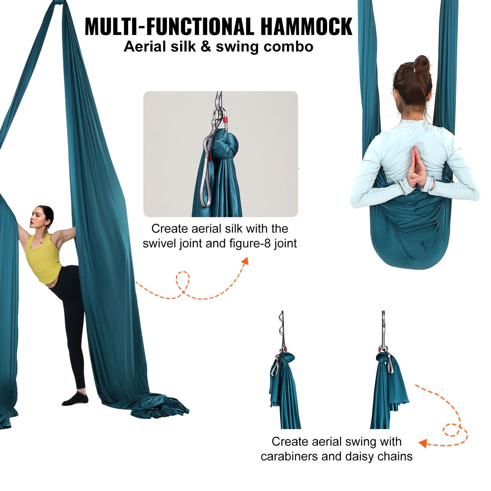 Berry Charmz green aerial silk and yoga swing kit with nylon fabric, rigging hardware, and setup guide for aerial yoga and fitness.