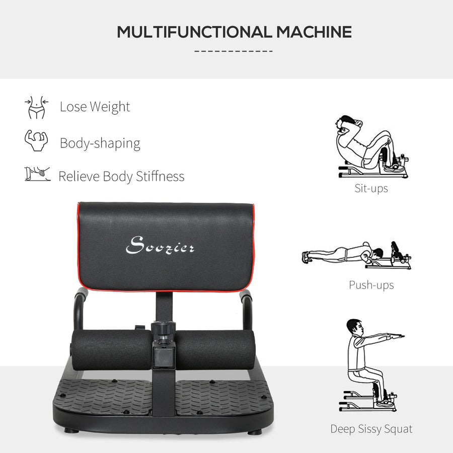 Black 3-in-1 padded push-up, sit-up, and squat machine by Berry Charmz, home gym fitness equipment for full-body workouts.