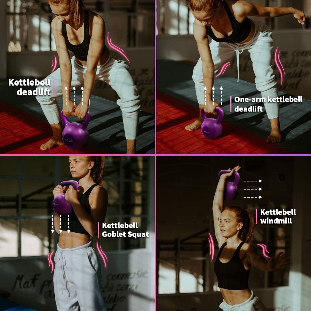 10lbs vinyl-coated kettlebell by Berry Charmz with a wide handle and comfortable grip for women’s home gym strength training exercise.