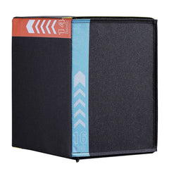 Black 3-in-1 plyometric jump box with 16, 14, and 12-inch heights, anti-slip surface, used for fitness, agility, and strength training.