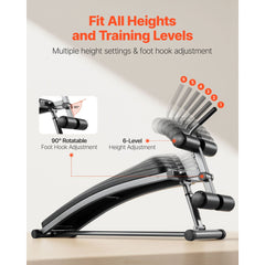 Berry Charmz curved sit-up bench with adjustable height, heavy-duty steel frame, and reverse crunch handle for home gym workouts.