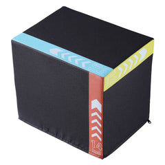 Black 3-in-1 plyometric jump box with 16, 14, and 12-inch heights, featuring anti-slip surface for home gym agility and strength training.