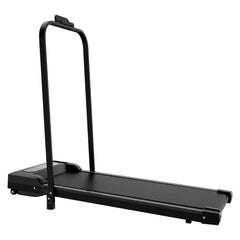 Black under desk treadmill with handle, remote control, LED display, and compact design by Berry Charmz for home and office use.