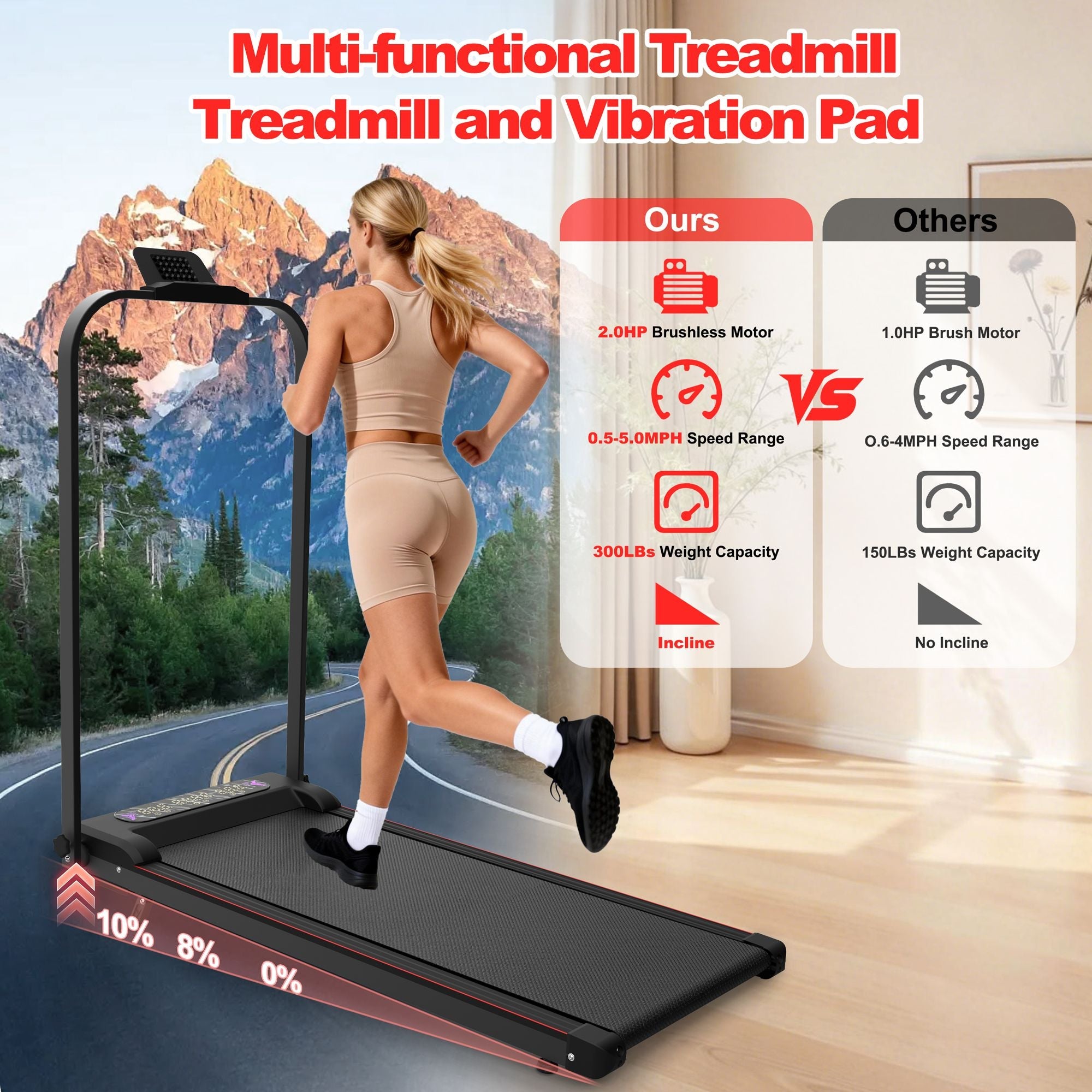 Foldable Berry Charmz treadmill with handlebar and incline, portable under desk walking pad with remote control for home and office use