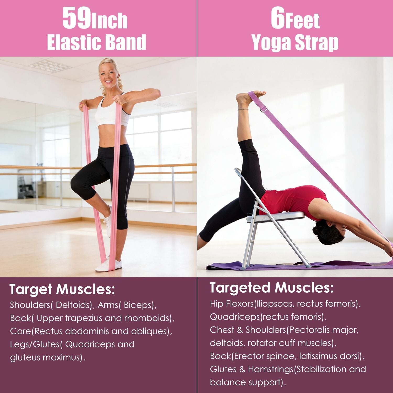 Berry Charmz 14-piece Pilates ring kit includes yoga ball, resistance bands, arm stretcher, non-slip socks, and yoga strap for women.