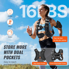 Berry Charmz 16 lbs weighted vest with reflective stripe, adjustable buckle, suitable for men and women during workouts and running.