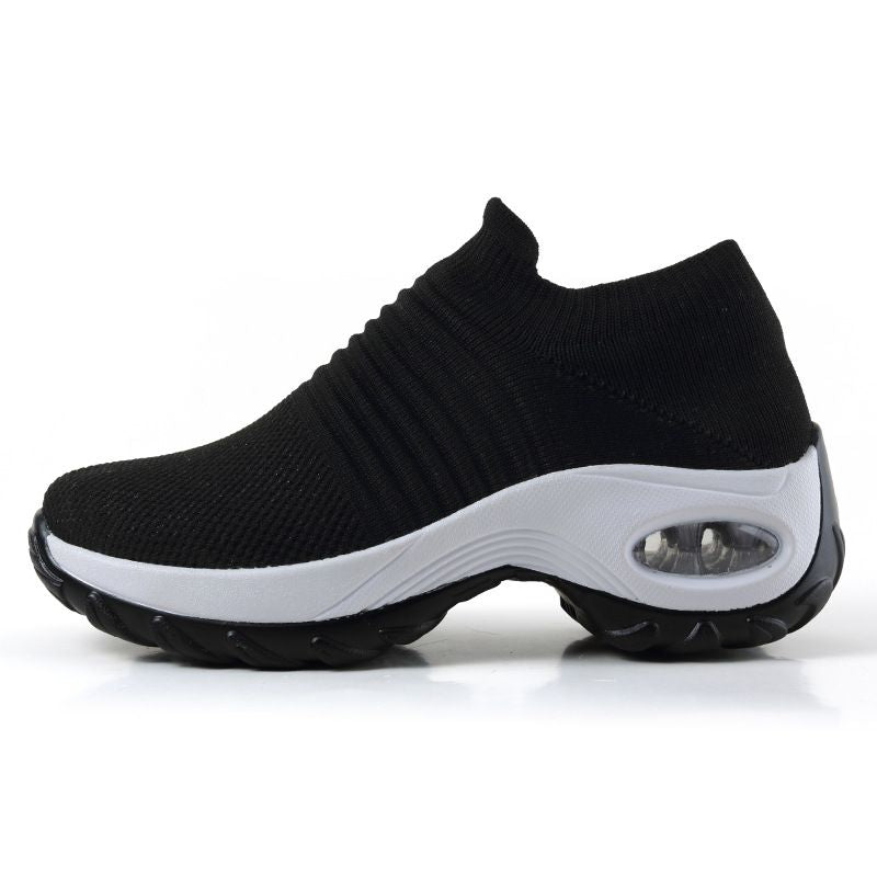 Berry Charmz Hypersoft women's orthopedic sneakers with platform in white, black, and red, designed for comfortable casual walking shoes.
