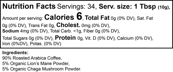 Vitality Mushroom Coffee by Vitalidad Natural, medium roast in a coffee mug, showcasing a healthy supplement drink with mushroom ingredients.