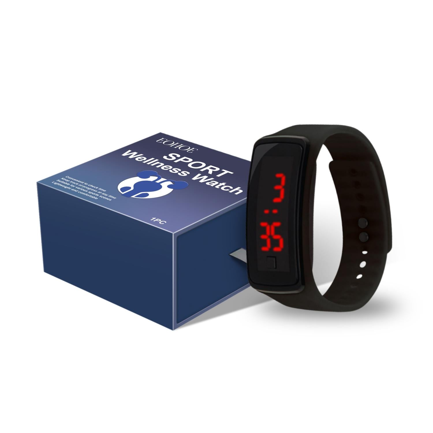 Sport Wellness Watch by My Store showing a digital display with fitness tracking features and a sleek black band.