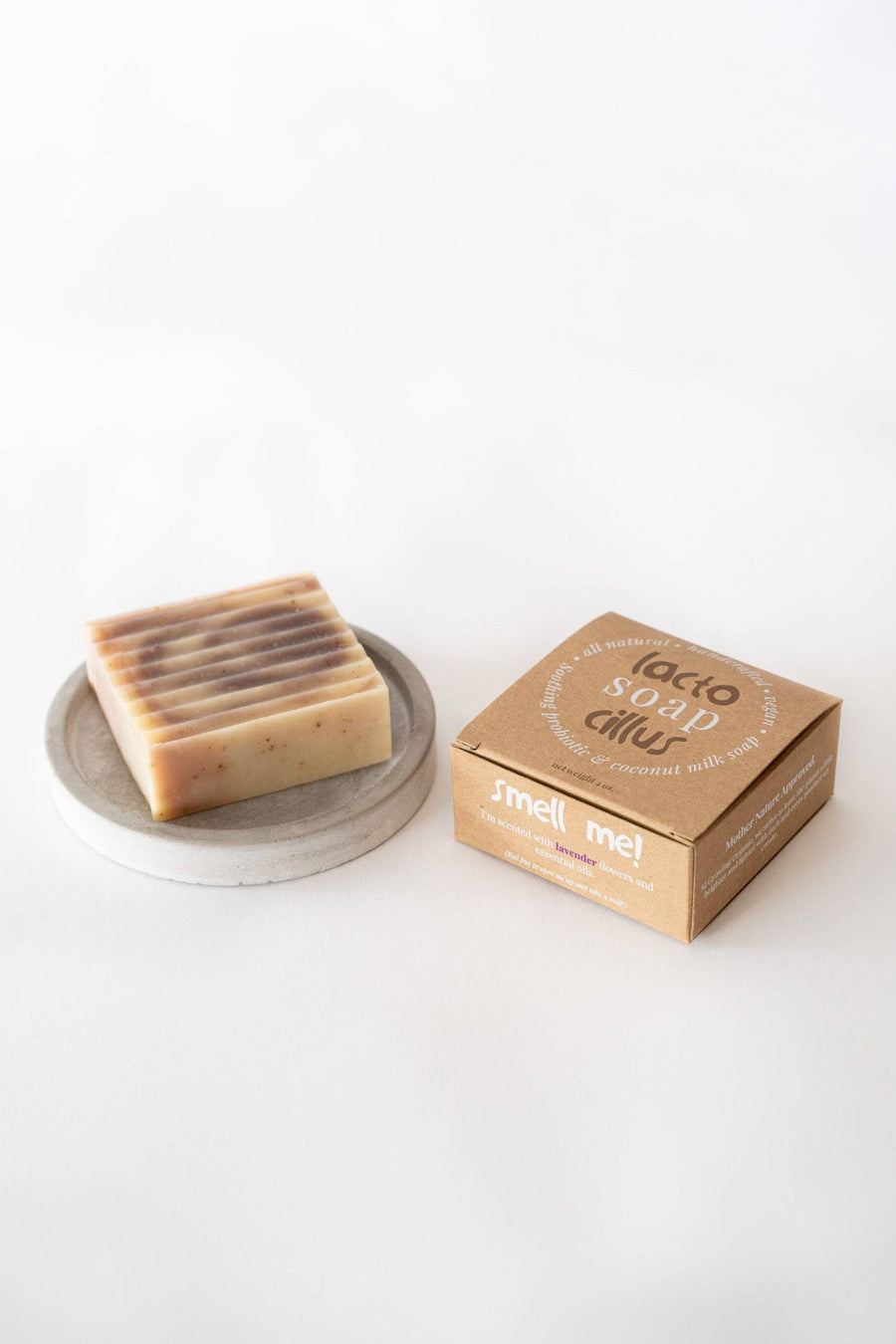 Probiotic Bar Soap with frankincense, tea tree, and lavender from Elemental Wellness Shop, showing the soap's textured surface.