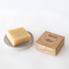 Probiotic bar soap with frankincense, tea tree, and lavender from Elemental Wellness Shop, showing the soap with herbal ingredients.