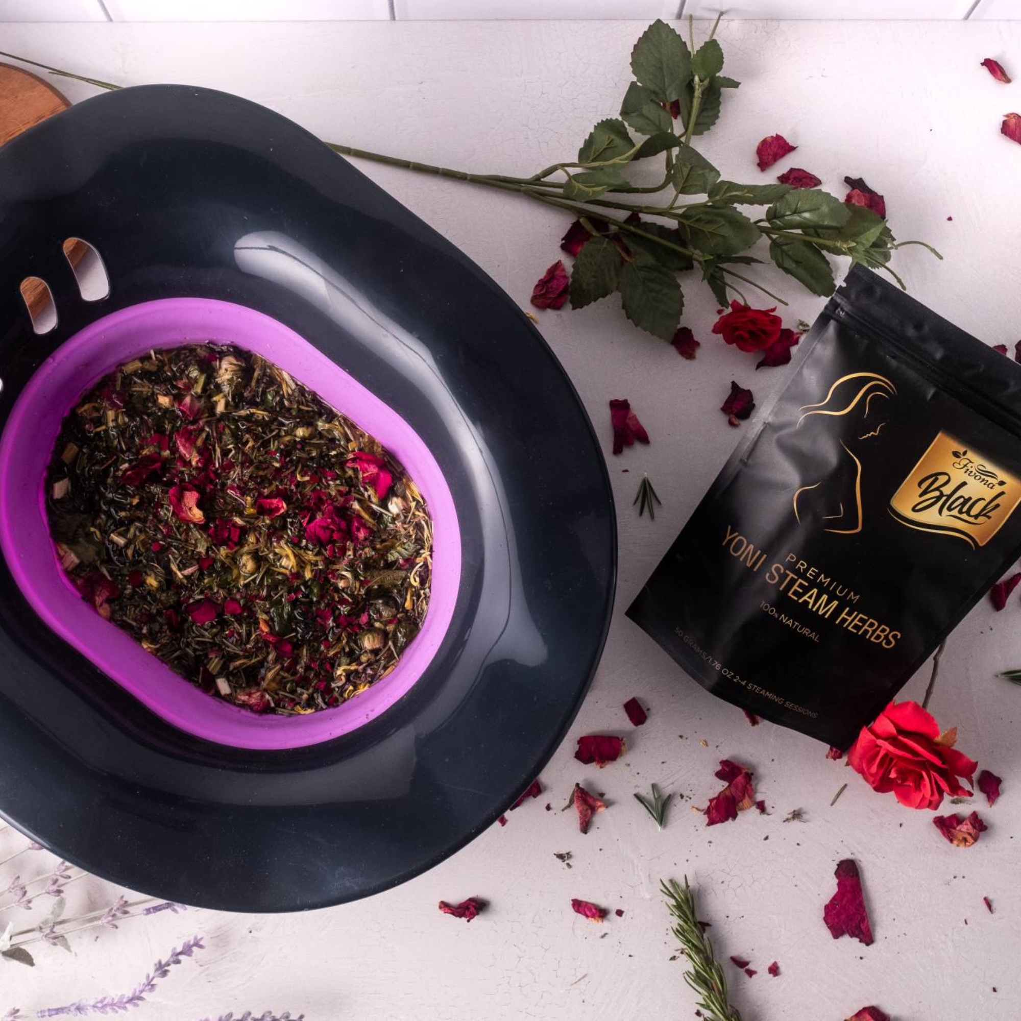 Fivona 4-in-1 Yoni Care Kit Premium Edition with assorted products for feminine hygiene and wellness.
