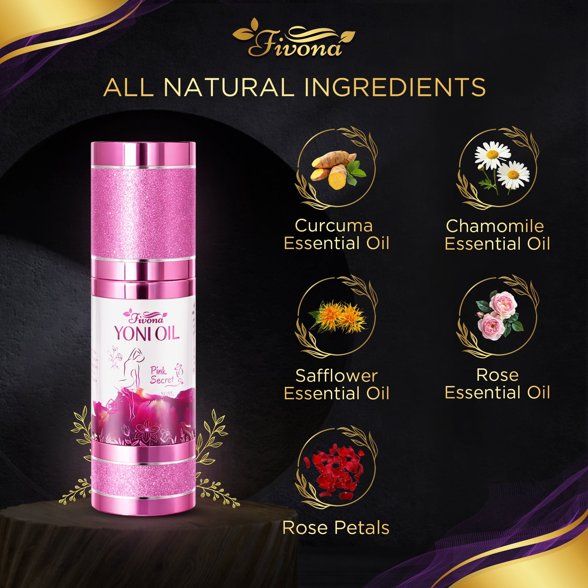 Premium 4 in 1 Yoni Care Kit by Fivona.com showing various natural care products for intimate health.