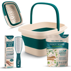 Fivona.com 3-in-1 Foot Care Kit with foot soak, scrub, and moisturizer for relaxing foot treatment.