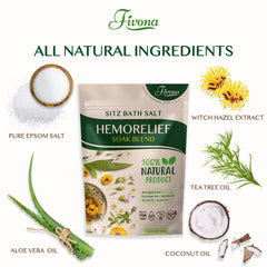Fivona.com 2-in-1 Hemorelief Sitz Bath Soak Kit with basin and soothing soak ingredients for comfort and relief.