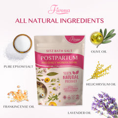 Fivona 2-in-1 Sitz Bath Soak Kit for postpartum care, including bath salts and accessories for soothing relief.