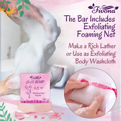 Fivona.com 2-in-1 Yoni Oil and Soap Bar set, natural feminine care products with soothing ingredients, displayed together.