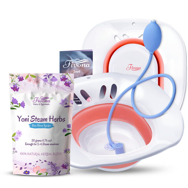 Fivona 3-in-1 Yoni Steaming Kit includes herbal steam bags and accessories for natural feminine wellness.