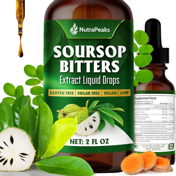 Soursop Herbal Liquid Drops by FreshDrinkUS, herbal supplement in 2 fl oz bottle, featuring natural botanical blend for wellness.