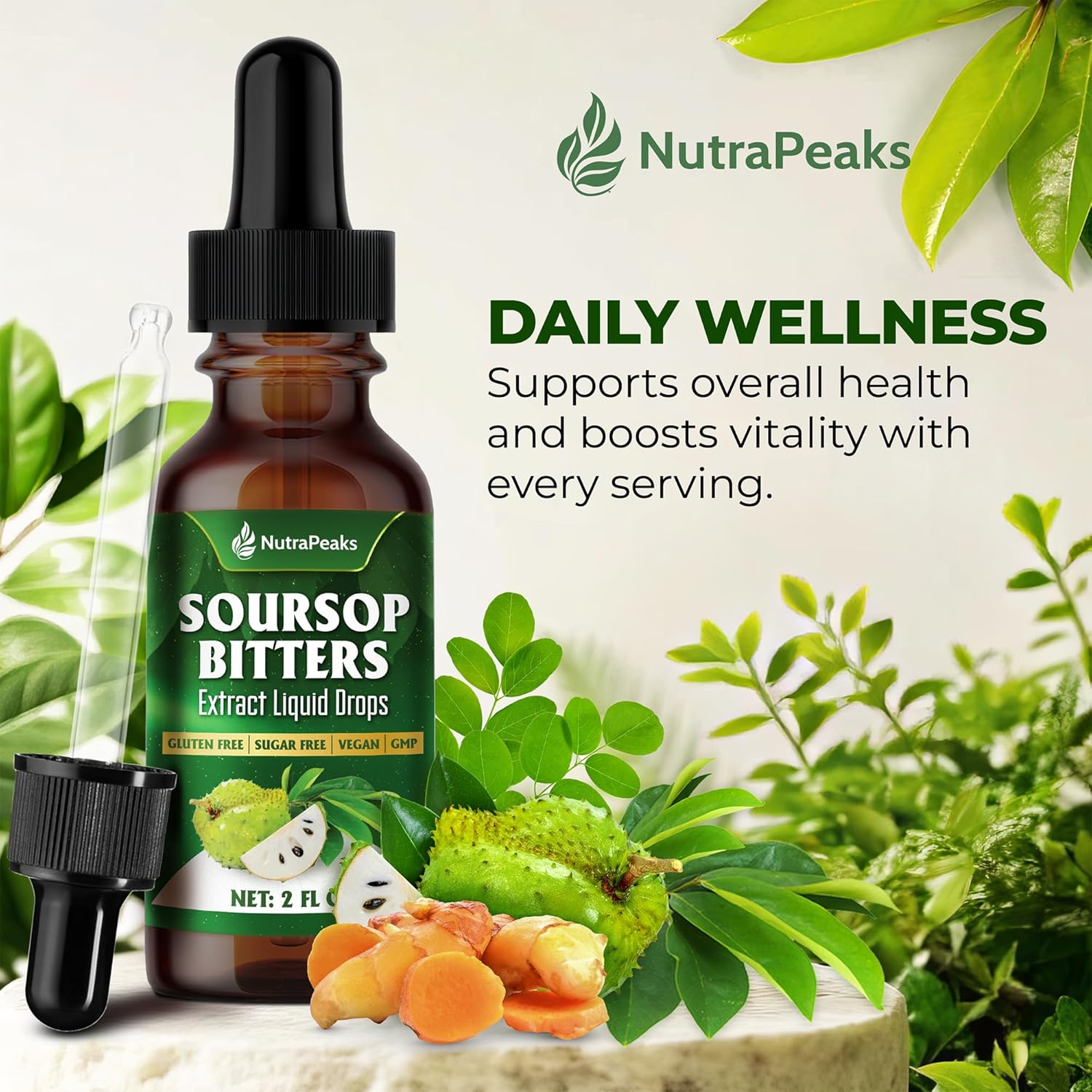 FreshDrinkUS Soursop Herbal Liquid Drops in a 2 fl oz bottle, premium botanical herbal supplement for natural wellness.