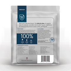 Transdermal Men's Vitamin Patches by Friendly Patch Co, 12-hour daily support, 28-pack, showing adhesive patches for vitamin delivery.