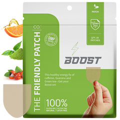 Friendly Patch Co Boost Energy patches with caffeine, guarana, and green tea for natural transdermal energy boost, 28-pack.