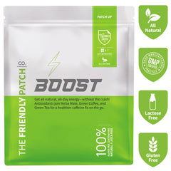 Friendly Patch Co Boost Energy patches, caffeine, guarana, green tea transdermal wearable skin supplement, 28-pack, compact size.